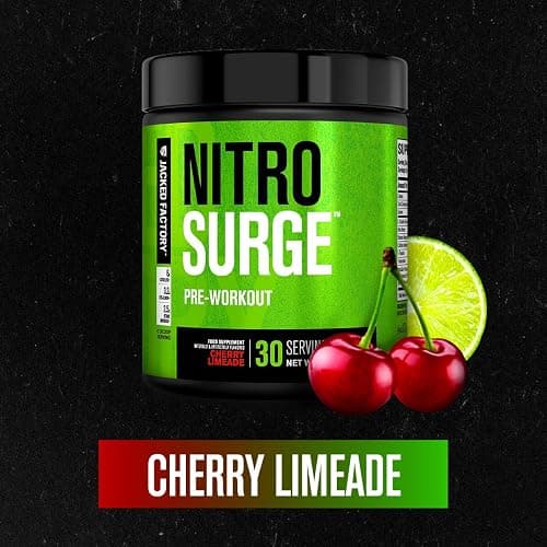 Jacked Factory NITROSURGE Pre Workout Supplement - Endless Energy, Instant Strength Gains, Clear Focus, Intense Pumps - NO Booster & Preworkout Powder with Beta Alanine - 30 Servings, Cherry Limeade thumbnail 3