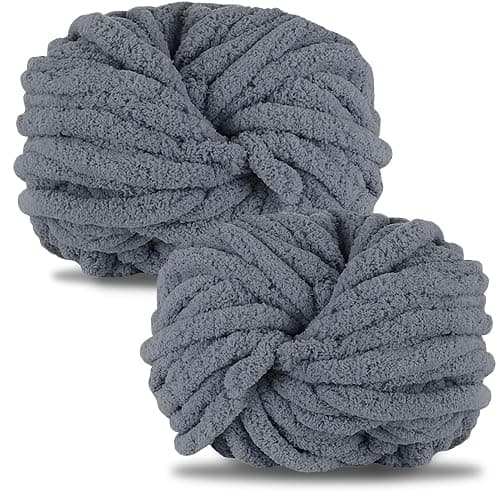 Ecowiaye 2 Stück Dicke Wolle, 500g Chunky Yarn Armstricken Wolle, Dickes Garn zum Häkeln, Flauschig XXL Häkelwolle zum Handstricken für Decke, Schals, Mützen, Haustier Nest (Dunkelgrau) - Image 1