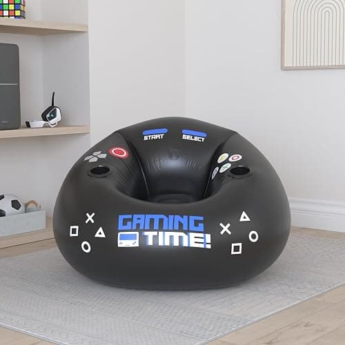 Inflatable Gaming Chair for Kids & Teens with Cup Holders and Side Pocket - This Air Gaming Bean Bag Chairs for Kids is The Perfect Furniture for Gamer Room Decor - Perfect Gaming Stuff for Boys 4-12 - Blue GT thumbnail 2