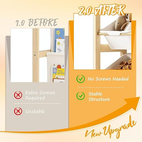 EXPERLAM Toy Storage Organizer with Bookshelf, Kids Toy Organizer and Storage Shelf with 12 White Bins, Solid Pine Wood Book Rack for Playroom, Nursery, Kids Room, Toys and Books thumbnail 4