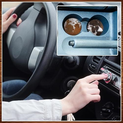 Sieral 6 Pcs Western Cow Print Car Coasters for Cup Holders, 2.56 Inch Absorbent Cork with Finger Notch, Brown Cow Print for Cars & Trucks, Western Car Accessories for Women Men thumbnail 6