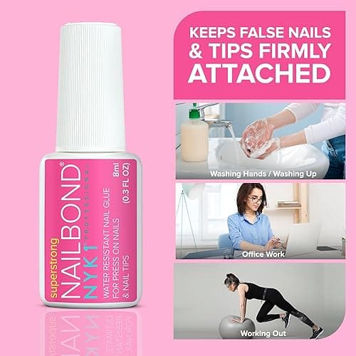 Super Strong Nail Glue for Press On Nails, Nail Tips & Acrylic Nails (8ml) NYK1 NailBond Brush On Glue for Press Ons, Tips & Acrylics - Long Lasting, Maximum Strength, Mess-Free Application thumbnail 10