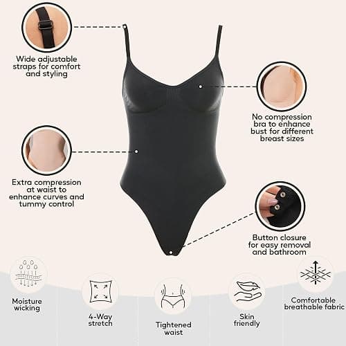 herslims Shapewear Tummy Control Bodysuit Thong or Brief: Sculpting Shaper Tank Top Bodysuits & Snatched Waist Body Suit thumbnail 3