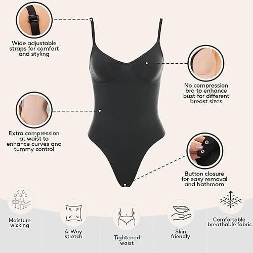 herslims Shapewear Tummy Control Bodysuit Thong or Brief: Sculpting Shaper Tank Top Bodysuits & Snatched Waist Body Suit thumbnail 4
