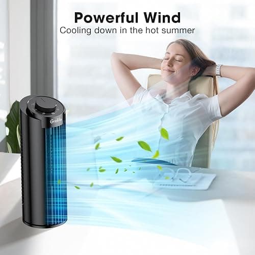 Grelife 13 Inch Tower Fan with Remote Controls, 3 Speed Settings, 90° Oscillation, 7.5 Timer, Ultra Quiet (25dB), Bladeless Design, Space-Saving for Bedroom, Office, Home, Dorm - Black - 15nches thumbnail 8