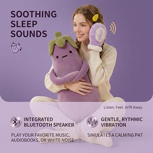 Mango King Plush Hugging Pillow, Smart Eggplant Mango Patting Pillows with Remote Control, Heating & Bluetooth Recording, Partner Plush Comfort Hug Pillow for Adults (Eggplant Tapping + Heating, S) thumbnail 3