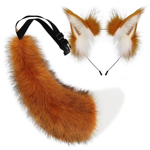 COSYEARS Faux Fur Furry Cat Ears Headband and Fox Wolf Tail Plush Cosplay Costume Accessories Set Halloween Parties - Image 1