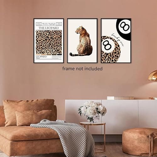 Funky Leopard Canvas Wall Art, Preppy Lucky 8 Ball Poster, Set of 3 Charming Cheetah Picture, Preppy Room Decor, Gift for Cheetah Lover, Trendy Wall Decor for Living Room 12x16 in Unframed - 12W"x16W" - Leopard01-Unframed thumbnail 7