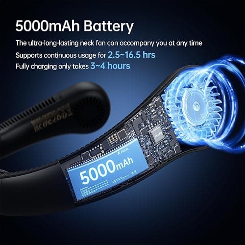 JISULIFE Portable Neck Fan Upgraded, Neckbrace Personal Hands Free, 5 Speed Gears Adjustment, 5000 mAh Wearable Bladeless Quiet Rechargeable for Outdoor Indoor, Gifts for Women Men- Black - Black thumbnail 4