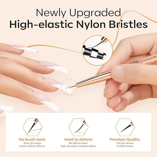 modelones Nail Art Brushes, Super Fine Liner Nail Brush Kit Dual-ended 7/11/15/20mm for Gel Polish Thin Lines, Precise Details, Fine Drawing Painting Design Acrylic Rhinestone Handle Salon & DIY Use thumbnail 5