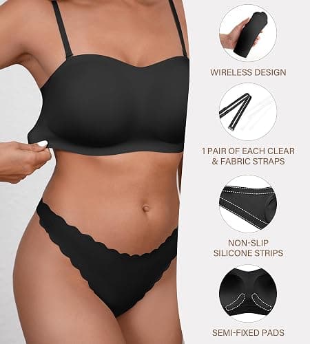 DEANGELMON Strapless Bras for Women Seamless Padded Bandeau Bra Non-Slip Silicone Tube Top Wireless Push Up Bralettes thumbnail 4