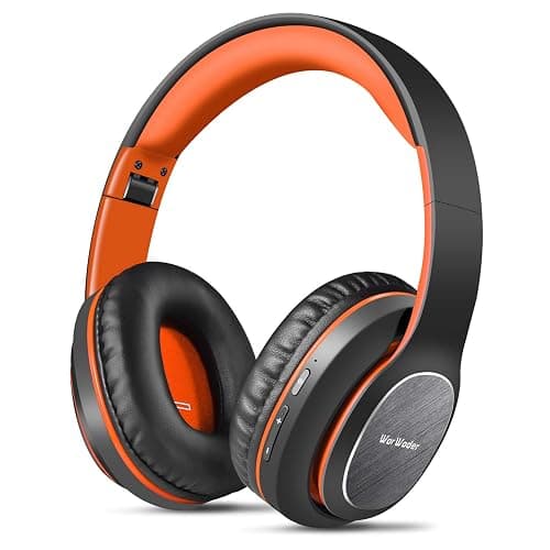 WorWoder Wireless Headphones Over Ear, 80 Hours Playtime Bluetooth Headphones, Hi-Fi Stereo Sound with Microphone, Lightweight Headset with Deep Bass for Travel Work PC Cellphone(Black-Orange) - Image 1