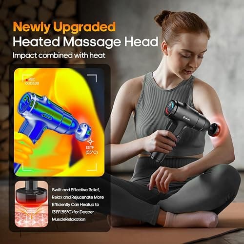 AERLANG Massage Gun with Heat Deep Tissue Back Massager Neck Massager for Pain Relief,Muscle Percussion Massage Gun, Birthday Gifts for Men Women Dad him Handheld Message Gun with 7Heads&Silent thumbnail 2