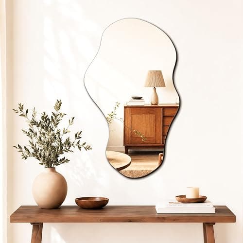 PERFNIQUE Irregular Wall Mirror Asymmetrical Mirror, 34''x20.5'' Decorative Modern Mirrors for Bathroom Bedroom Living Room Entryway, Cloud Frameless Mirror, Wall Mounted (34''x20.5'', Cloud) thumbnail 3