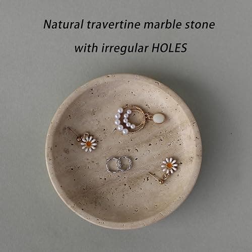 Nawgnail Natural Travertine Marble Jewelry Dish 5.5", Trinket Dish for Ring Earring, Gift for Woman Daugther(Beige Travertine) thumbnail 5
