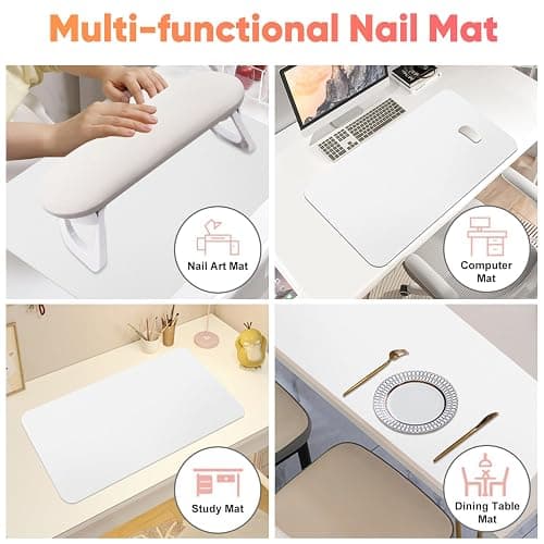 Nail Art Table Mat, (MAT ONLY) Nail Arm Rest Mat for Nail Tech, Soft Microfiber PU Leather Nail Mat for Nail Hand Rest Cushion, Foldable Manicure Table Pad Nail Desk Mat for Hand Stand Pillow - White thumbnail 7