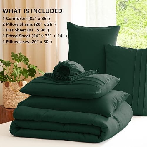 CozyLux Full Size Comforter Sets Emerald Green, 7 Pieces Soft Pinch Pleat Bed in a Bag Full Comforter Set with Sheets, Bed Set with Down Alternative Comforter, Sheets, Pillowcases & Shams thumbnail 6