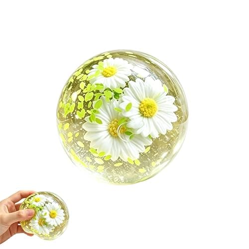 Sugar Ball Squishy, Coconut Oil Squishy, Sensory Slow Rise Squeeze Ball, High Density Solid Squishy Toys for Anxiety Stress Relief, Desk Office Home Adult Fidget Toy (Daisy Bloom, 2.4 in) - Image 1