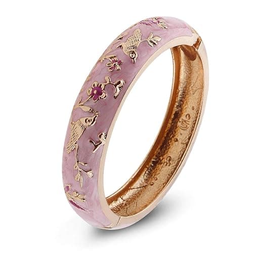 UJOY Colors Handcraft Jewelry Cloisonne Bracelet Enamel Bird Flower Spring Hinged Womens Bangles Gifts Box 55C49 - Image 1
