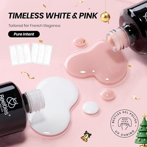 Beetles French Gel Polish Set - White Nude Pink Gel Nail Polish Soak Off UV LED French Tip Manicure with 2 French Manicure Nail Art Sticker Sheets, Classic French Nail Kit for DIY at Home or Salon thumbnail 5