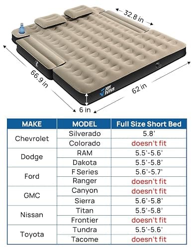 JOYTUTUS Truck Bed Mattress for 5.5-5.8Ft, Full Size Inflatable Mattress Pickup Short Beds for Outdoor Camping, with Carry Bag & Cup Holder & Cavity Design, Camel&Black thumbnail 3