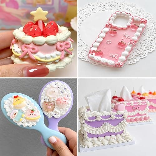 Decoden Cream Glue Clay Set with 12 Piping Tips DIY Phone Case Art Crafts | Kit Includes Resin Charms and Polymer Clay Fruit Slices for Decorating Mirrors, Hair Clips, Acrylic Photo Frames, Keychains thumbnail 4