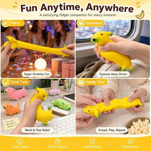 Banana Dog Squishy Toy,Crunchy Squishy Moldable Sand Filled Sensory Fidget,6X Stretchable Squeeze Stress Relief Toy,Slow Rising Banana Squishy Fun Christmas Stocking Stuffers & White Elephant Gifts thumbnail 8