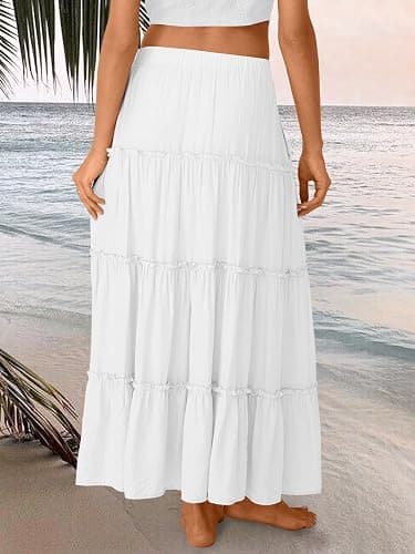Trendy Queen Long Skirts for Women Boho Maxi Skirt Summer Swing Tiered A-Line Elastic High Waist Dress with Pockets Fashion thumbnail 4