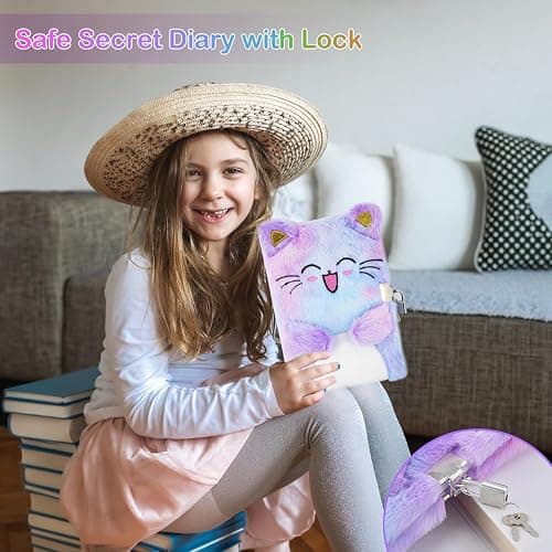 PJDRLLC Cat Diary with Lock, Gift for 6 7 8 Year Old Girl, Secret Diary Journal Notebook with Coin Purse, Multicolored Pen, Post-it Note, Stickers, Practical Gift for Birthday (A Happy Cat) thumbnail 3