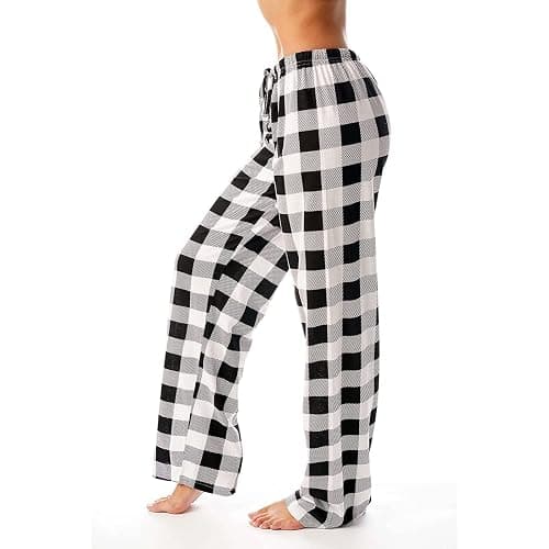 Pajamas Pants for Women 2025 Lounge Cute Plaid Pants Soft Comfy Wide Leg Trousers Sleep Bell Bottom - Small - B-black - Image 1