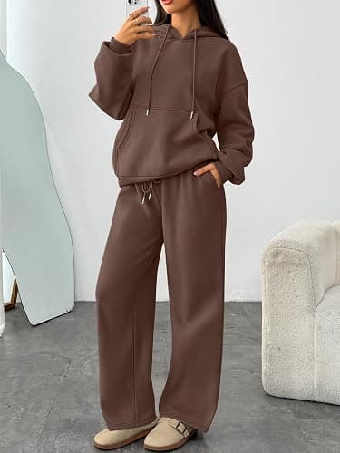 Trendy Queen Womens 2 Piece Outfits Lounge Fall Fashion Sets Oversized Sweatshirts Wide Leg Pants Sweatsuits Winter Clothes thumbnail 2