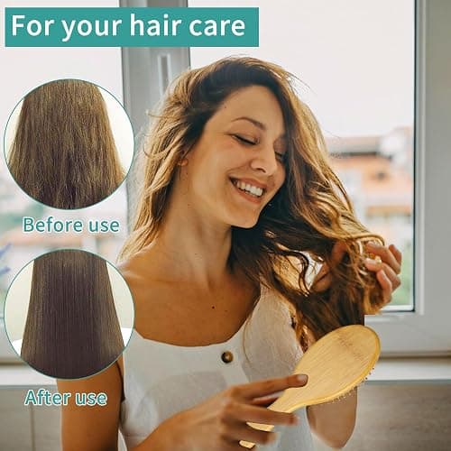 DEBETOOL Bamboo Hair Brush and Comb Set for Women Men and Kids,Natural Bamboo wood Wide-tooth brush and tail comb - Paddle Detangling Brush for Wet Dry Curly Hair thumbnail 6