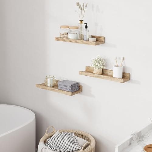 RICHFOCUS Floating Shelves for Wall, 16 inch Solid Wood Picture Ledge Shelf for Wall Storage, Nursery Book Shelves with Lip for Living Room Bathroom Bedroom Kitchen, Set of 3, Carbonized Black thumbnail 7