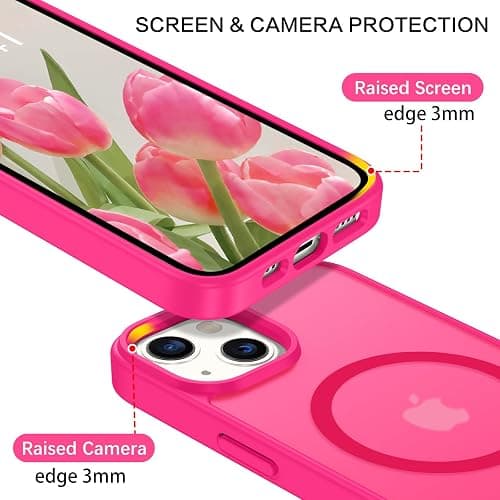 BENTOBEN for iPhone 13 Phone Case and iPhone 14 Magnetic Case [Compatible with Magsafe] Slim Translucent Matte Design Shockproof Bumper Drop Protective Cute Girls Women Boys Men 13/14 Cover, Hot Pink thumbnail 7