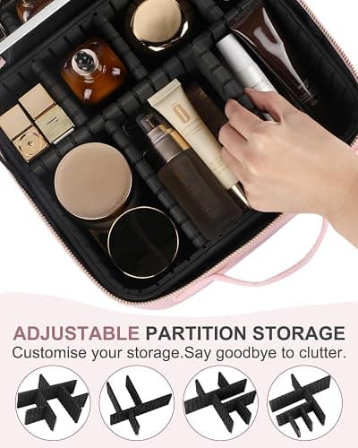 MAYFIY Makeup Bag with LED Lighted Mirror| Portable Makeup Organizer Train Case with 2X/3X Magnification & 3 Color Lights for Precision, Adjustable Brightness| Elegant Gift Packaging, Pink thumbnail 4