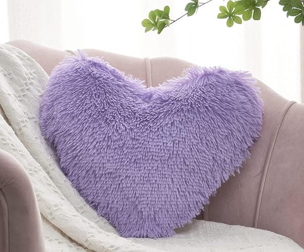 MOOWOO Fluffy Heart Pillow, Faux Fur Throw Pillow,Sherpa Plush Fluffy, Cute Soft Throw Cushion, Christmas Day,Valentines Day Decor for Home Bed Couch (Purple) thumbnail 6