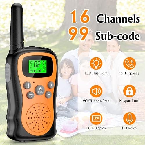 Walkie Talkie Kinder 2er Set, Pakinui Walky Talky mit 1000mAh Aufladbar Akku, Große Reichweite 3km Walki Talki Funkgeräte Set mit VOX Taschenlampe für Freien, Camping, Wandern thumbnail 2