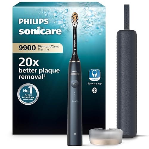 Philips Sonicare DiamondClean Prestige 9900 – Elektrische Zahnbürste mit SenseIQ, A3 Premium-All-in-One-Bürstenkopf und Ladeetui in Mitternachtsblau (Modell HX9992/12) - Image 1
