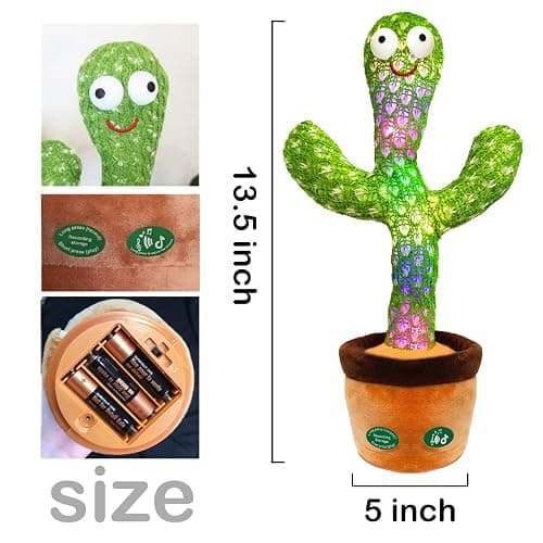 Pbooo [Update Volume Adjustable Dancing Cactus Mimicking Toy, Talking Repeat Singing Cactus Toy 120 Pcs Songs for Baby 16s Record Your Sound with Led Light thumbnail 3