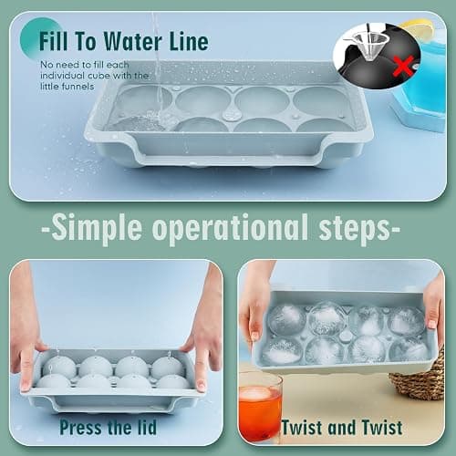 WIBIMEN Large Ice Cube Molds, Big Round Whiskey Ice Cube Trays for Freezer, Easy to Fill & Release, Whiskey Bourbon Cocktail(2.5In*8 Balls- Blue/2 Pack) thumbnail 4
