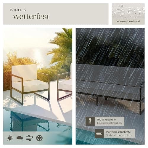 tectake® Gartenlounge Outdoor Set, Sofa 3 Sitzer 2X Gartensessel, Relaxsessel Garten mit Gartenbank, Gartenmöbel, Balkonmöbel, Terrassenmöbel, Wintergarten, Sitzecke Outdoor - 5 Sitzplätze - 5 Sitzplätze // 1 Sofa + 2 Sessel thumbnail 8