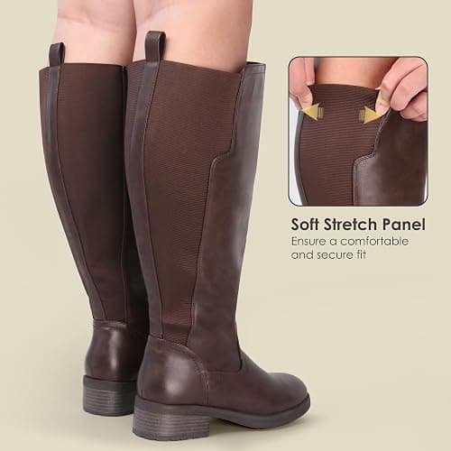 Chicblooms Women's Extra Wide Calf Knee High Boots with Side Zipper and Stretch Panel thumbnail 5