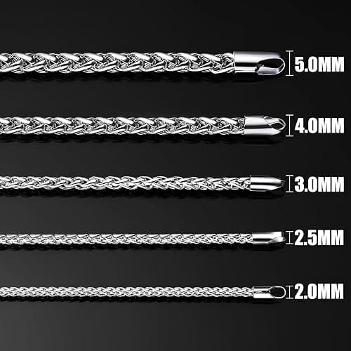 Fiusem Wheat Chains for Men and Women, 2/2.5/3/4/5mm Silver Tone/14K Gold Plated/Black Necklace Chain, Stainless Steel Mens Necklace 16-28 Inch thumbnail 2