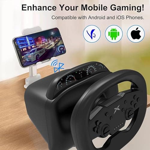NBCP Wireless Gaming Steering Wheel – Bluetooth 5.0 Racing Wheel for Nintendo Switch (Mario Kart), PS4, PC & Android with Responsive Pedals thumbnail 6