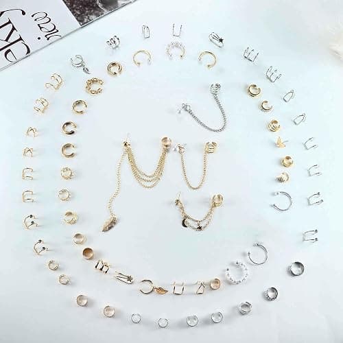 BESTEEL 66 Pcs Ear Cuff Earrings for Women Non Piercing,Hypoallergenic Silver plated Clip on Fake Earrings for Sensitive Ears,Ear Wrap Earrings for Helix Cartilage,Cz Star Butterfly Ear Cuffs Non Piercing thumbnail 5