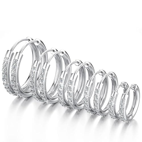 5 Pairs Stacking Huggie Hoop Earrings for Women, Cubic Zirconia 14K Gold Plated 316L SurgicalSteel, Hypoallergenic Cartilage Earrings for Multi-Piercing (13-23mm) - Image 1