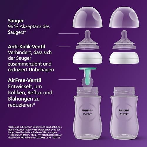 Philips AVENT Babyflaschen mit AirFree Ventil, Geschenkset für Neugeborene – 4 Babyflaschen, ultra soft Schnuller und Flaschenbürste, Babys von 0–12 Monaten und älter (Modell SCD657/11) thumbnail 8