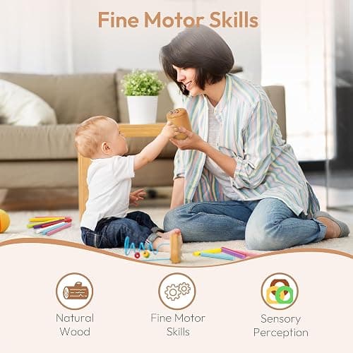 Woodtoe Montessori Color Sorting Toy, 11 Colors Montessori Sticks for 1 2 3 Year Old, Wooden Sensory Toys for Toddler, Fine Motor Skills, Preschool Learning Birthday Christmas Toys for Boys and Girls thumbnail 7