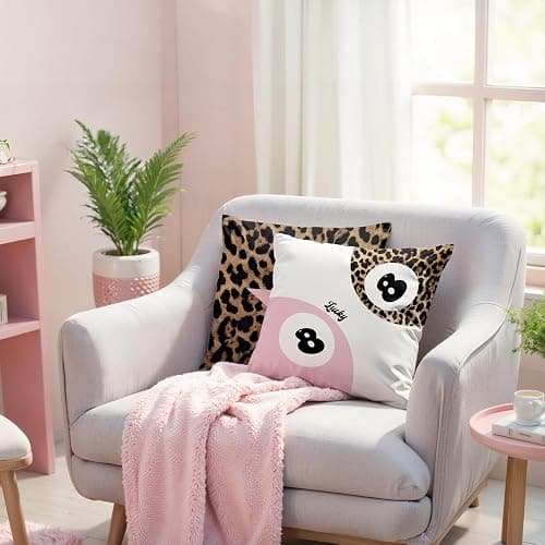 GTYNU Trendy Funky Cheetah Pink Y2K Luck 8 Ball Pillow Covers 18x18 Set of 2,Cheetah Leopard Lover Gifts for Women,Coquette Preppy Pillow Covers for Girls Room Dorm Apartment Decor thumbnail 3