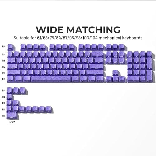 HITIME XVX Shine Through Keycaps w/IMD Tech, Custom Topographic Keycaps 60 75 100 Percent, Purple Key Cap Set 118 Keys Lines Backlit, OEM Profile Side Printed for Keyboards thumbnail 4